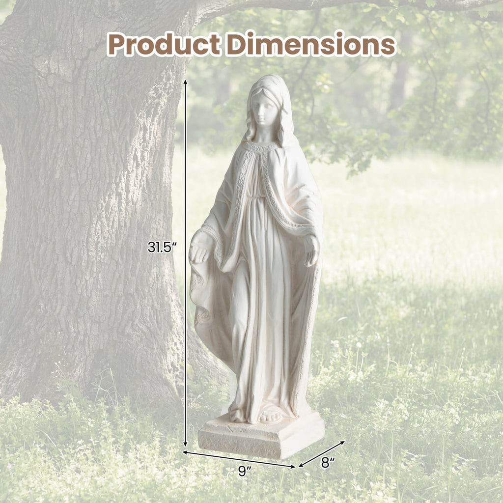 31.5 Inch Virgin Mary Statue with Aged Finish for Yard Patio-White