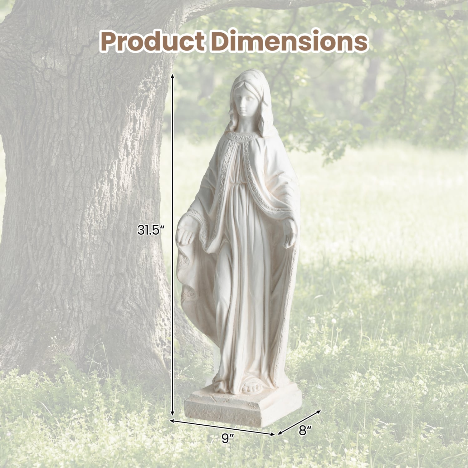 31.5 Inch Virgin Mary Statue with Aged Finish for Yard Patio-White