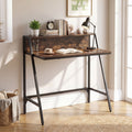 31.5" Industrial Desk with Raised Shelf Metal Frame-Rustic Brown