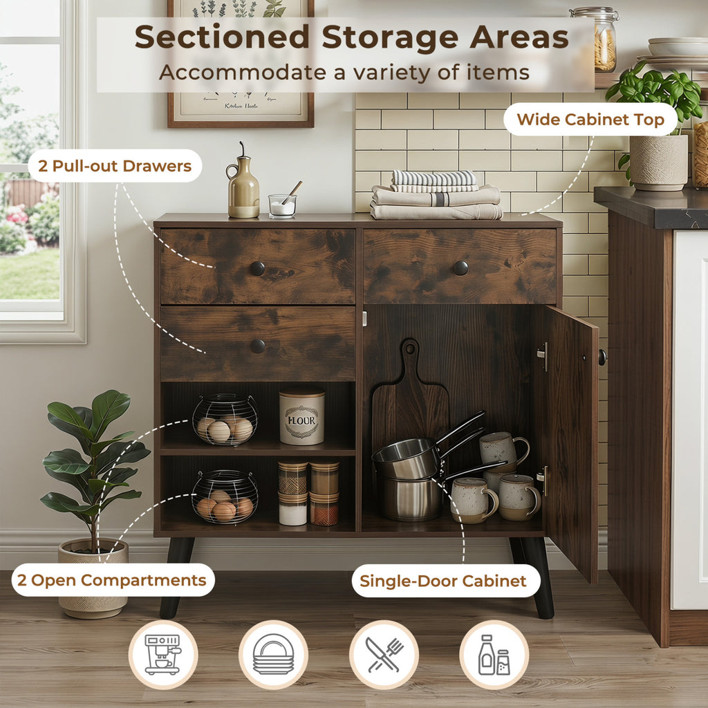 31" Sideboard Cabinet with 2 Open Compartments and 2 Drawers-Rustic Brown