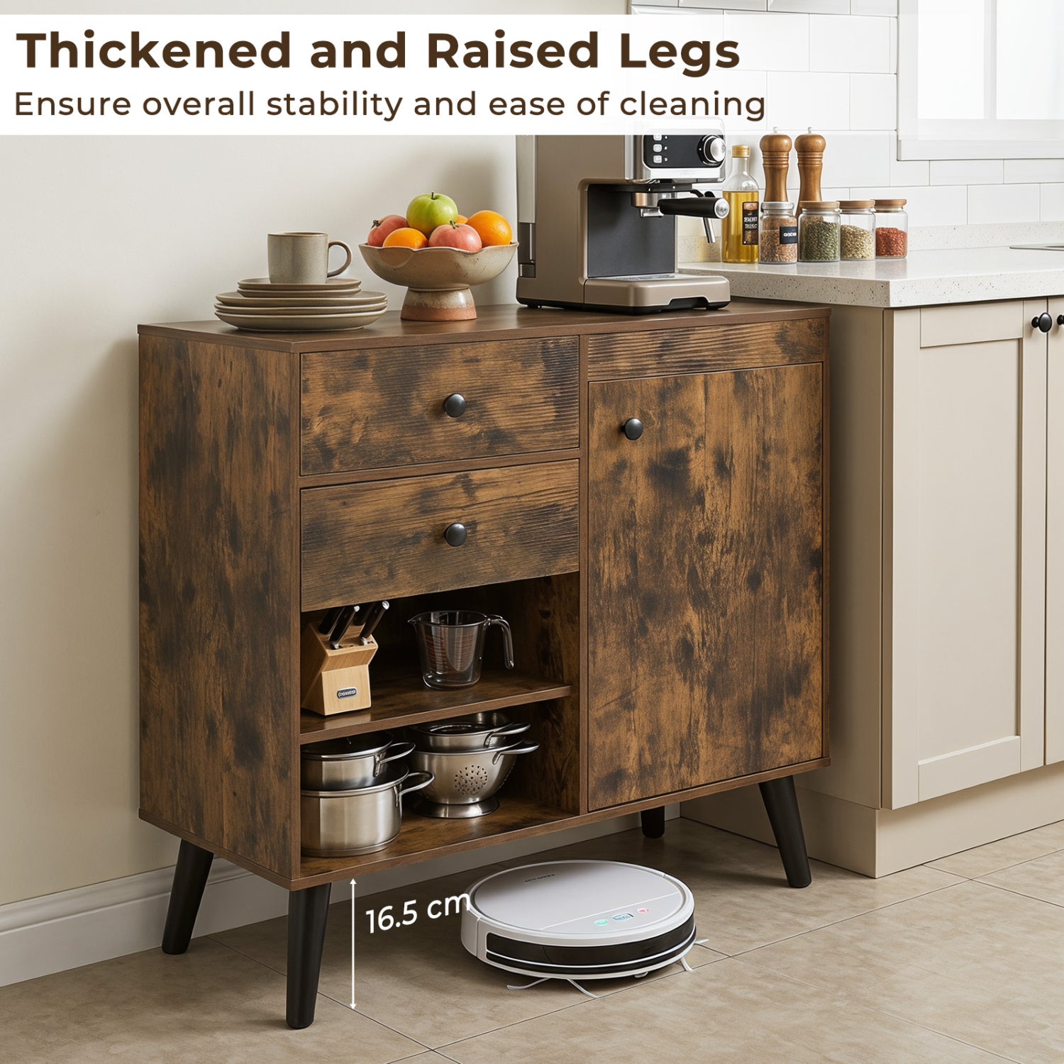31" Sideboard Cabinet with 2 Open Compartments and 2 Drawers-Rustic Brown