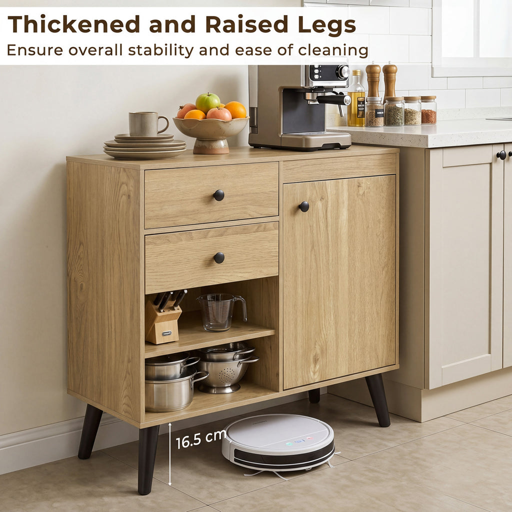 31" Sideboard Cabinet with 2 Open Compartments and 2 Drawers-Natrual