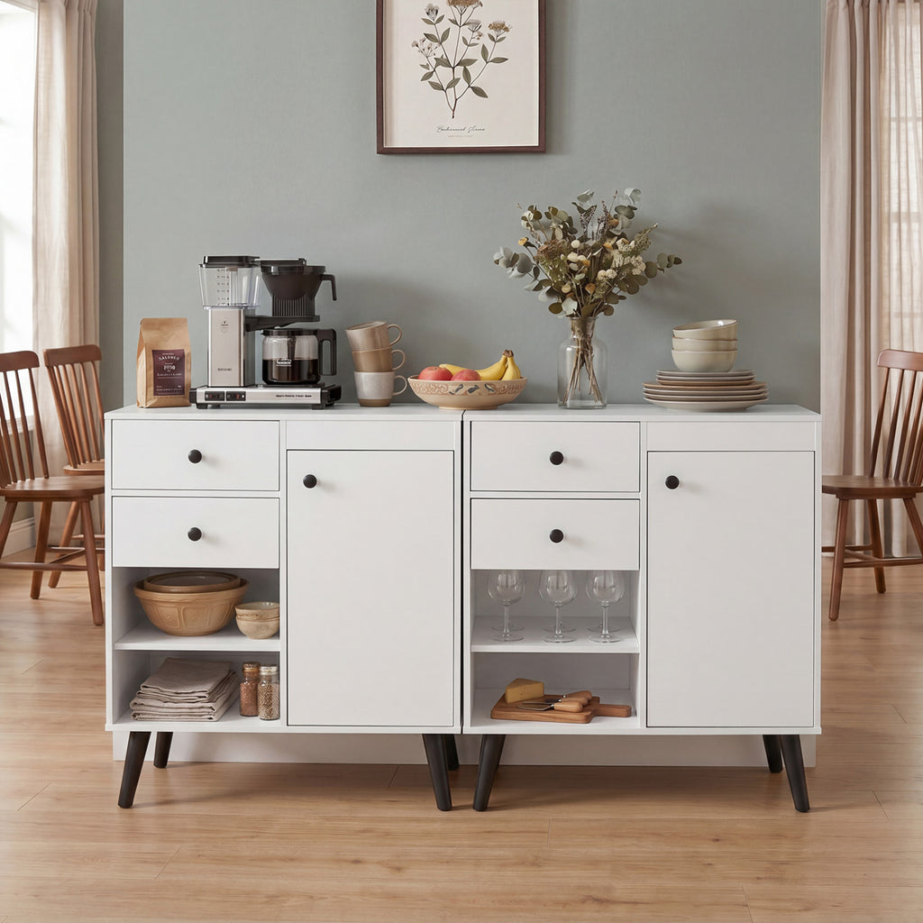 31" Sideboard Cabinet with 2 Open Compartments and 2 Drawers-White