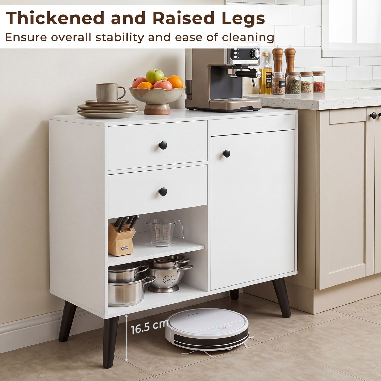 31" Sideboard Cabinet with 2 Open Compartments and 2 Drawers-White