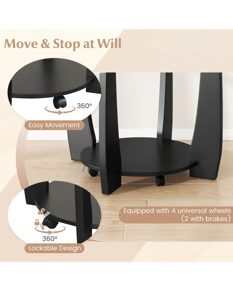 32’’ 2-Tier Glass Round Coffee Table with Storage Shelf-Black - Black - Coffee Tables