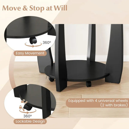 32" 2-Tier Glass Round Coffee Table with Storage Shelf-Black Costway