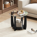 32’’ 2-Tier Glass Round Coffee Table with Storage Shelf-Black - Black - Coffee Tables