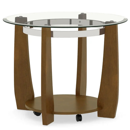 32" 2-Tier Glass Round Coffee Table with Storage Shelf-Walnut Costway