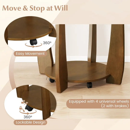 32" 2-Tier Glass Round Coffee Table with Storage Shelf-Walnut Costway