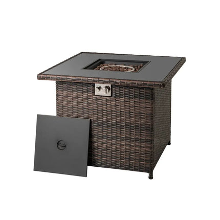 32.5 Inch Propane Fire Pit Table 5000 BTU with Tempered Glass Tabletop-Brown - Brown - Fire Pit Tables