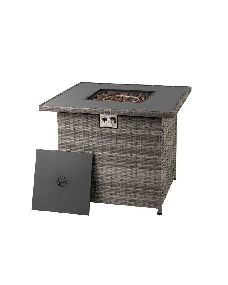 32.5 Inch Propane Fire Pit Table 5000 BTU with Tempered Glass Tabletop-Gray - Gray - Fire Pit Tables