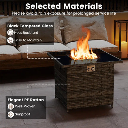 32.5 Inch Propane Fire Pit Table 5000 BTU with Tempered Glass Tabletop-Gray - Gray - Fire Pit Tables