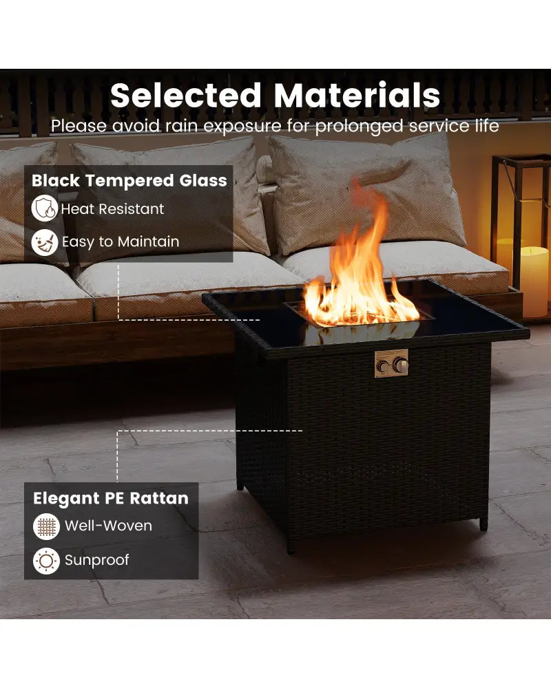32.5 Inch Propane Fire Pit Table 5000 BTU with Tempered Glass Tabletop-Black - Black - Fire Pit Tables