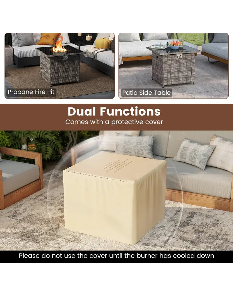 32.5 Inch Propane Fire Pit Table 5000 BTU with Tempered Glass Tabletop-Gray - Gray - Fire Pit Tables