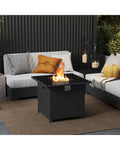 32.5 Inch Propane Fire Pit Table 5000 BTU with Tempered Glass Tabletop-Black - Black - Fire Pit Tables