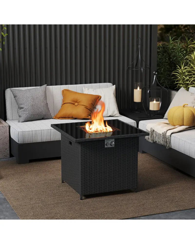 32.5 Inch Propane Fire Pit Table 5000 BTU with Tempered Glass Tabletop-Black - Black - Fire Pit Tables