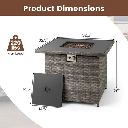 32.5 Inch Propane Fire Pit Table 5000 BTU with Tempered Glass Tabletop-Gray - Gray - Fire Pit Tables
