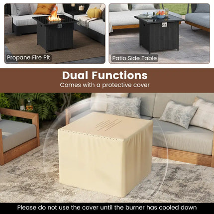32.5 Inch Propane Fire Pit Table 5000 BTU with Tempered Glass Tabletop-Black - Black - Fire Pit Tables