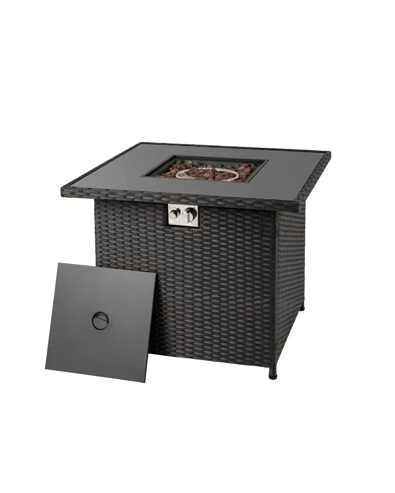 32.5 Inch Propane Fire Pit Table 5000 BTU with Tempered Glass Tabletop-Black - Black - Fire Pit Tables