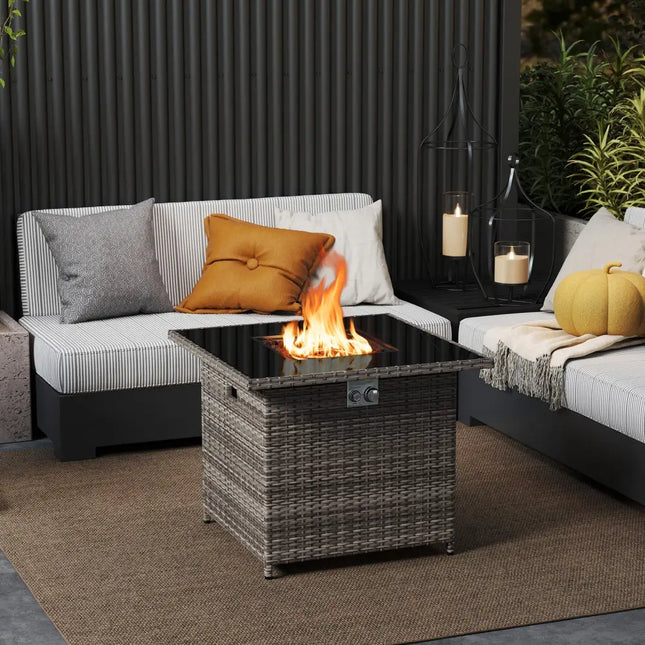 32.5 Inch Propane Fire Pit Table 5000 BTU with Tempered Glass Tabletop-Gray - Gray - Fire Pit Tables