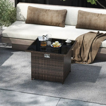 32.5 Inch Propane Fire Pit Table 5000 BTU with Tempered Glass Tabletop-Brown - Brown - Fire Pit Tables