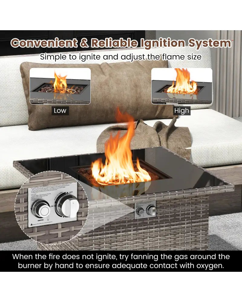 32.5 Inch Propane Fire Pit Table 5000 BTU with Tempered Glass Tabletop-Gray - Gray - Fire Pit Tables