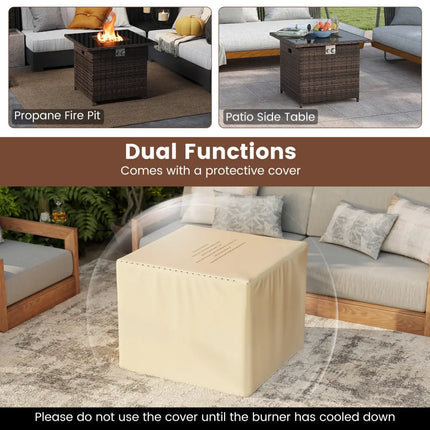 32.5 Inch Propane Fire Pit Table 5000 BTU with Tempered Glass Tabletop-Brown - Brown - Fire Pit Tables