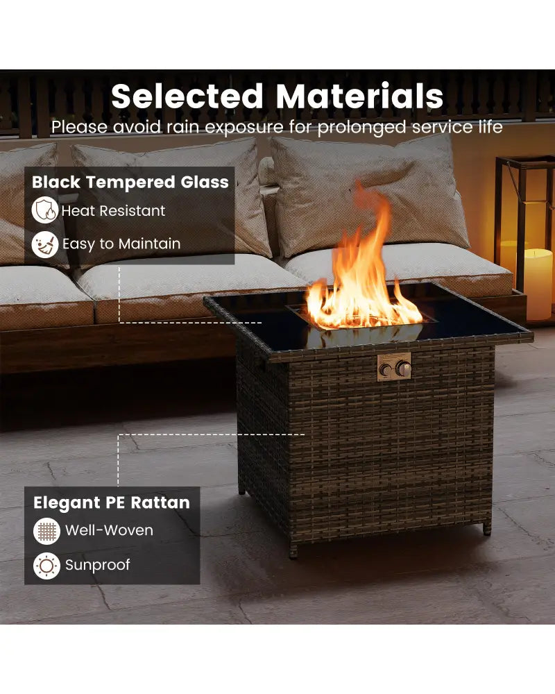 32.5 Inch Propane Fire Pit Table 5000 BTU with Tempered Glass Tabletop-Gray - Gray - Fire Pit Tables