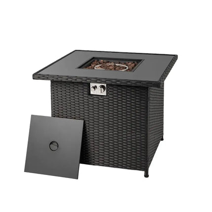 32.5 Inch Propane Fire Pit Table 5000 BTU with Tempered Glass Tabletop-Black - Black - Fire Pit Tables