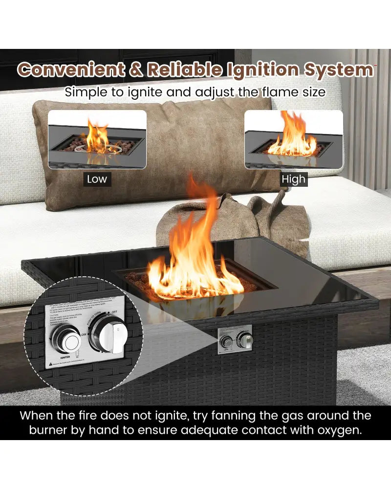 32.5 Inch Propane Fire Pit Table 5000 BTU with Tempered Glass Tabletop-Black - Black - Fire Pit Tables