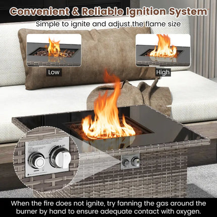 32.5 Inch Propane Fire Pit Table 5000 BTU with Tempered Glass Tabletop-Gray - Gray - Fire Pit Tables