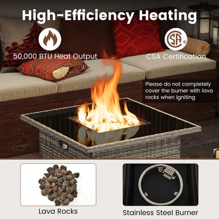 32.5 Inch Propane Fire Pit Table 5000 BTU with Tempered Glass Tabletop-Gray - Gray - Fire Pit Tables