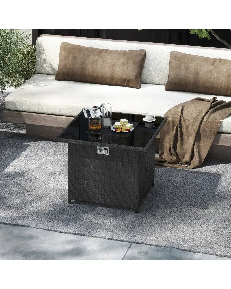 32.5 Inch Propane Fire Pit Table 5000 BTU with Tempered Glass Tabletop-Black - Black - Fire Pit Tables