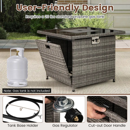 32.5 Inch Propane Fire Pit Table 5000 BTU with Tempered Glass Tabletop-Gray - Gray - Fire Pit Tables
