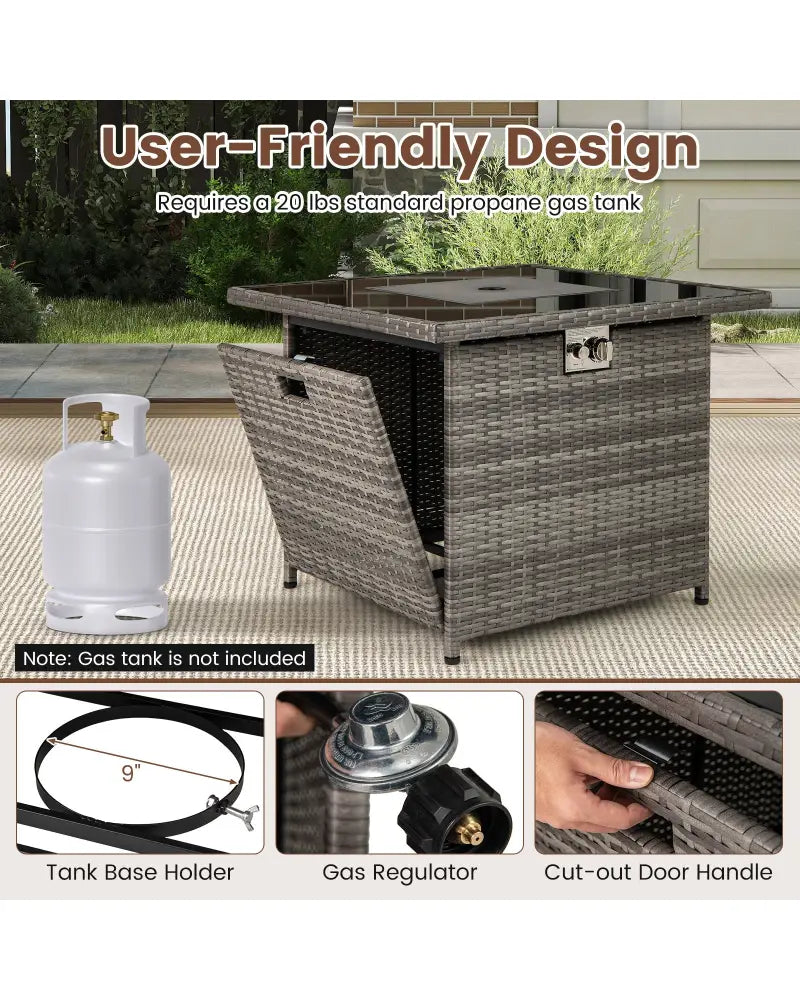 32.5 Inch Propane Fire Pit Table 5000 BTU with Tempered Glass Tabletop-Gray - Gray - Fire Pit Tables