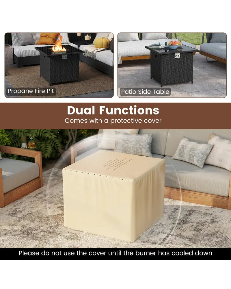 32.5 Inch Propane Fire Pit Table 5000 BTU with Tempered Glass Tabletop-Black - Black - Fire Pit Tables