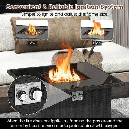 32.5 Inch Propane Fire Pit Table 5000 BTU with Tempered Glass Tabletop-Black - Black - Fire Pit Tables
