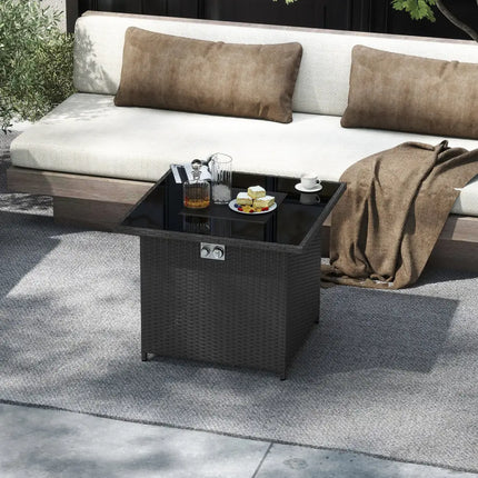 32.5 Inch Propane Fire Pit Table 5000 BTU with Tempered Glass Tabletop-Black - Black - Fire Pit Tables