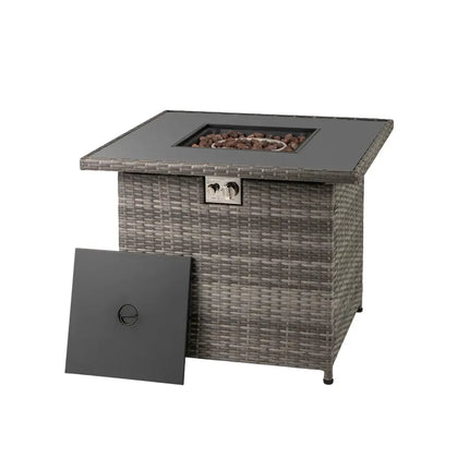 32.5 Inch Propane Fire Pit Table 5000 BTU with Tempered Glass Tabletop-Gray - Gray - Fire Pit Tables