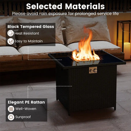 32.5 Inch Propane Fire Pit Table 5000 BTU with Tempered Glass Tabletop-Black - Black - Fire Pit Tables