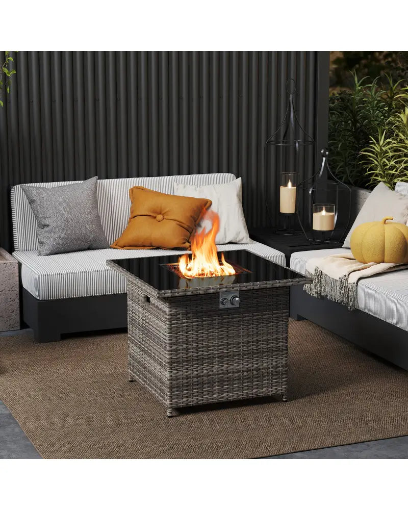 32.5 Inch Propane Fire Pit Table 5000 BTU with Tempered Glass Tabletop-Gray - Gray - Fire Pit Tables