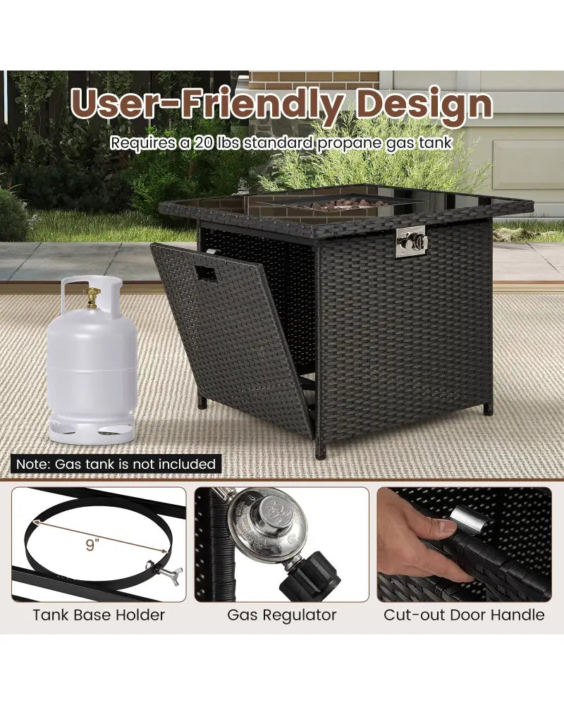 32.5 Inch Propane Fire Pit Table 5000 BTU with Tempered Glass Tabletop-Black - Black - Fire Pit Tables
