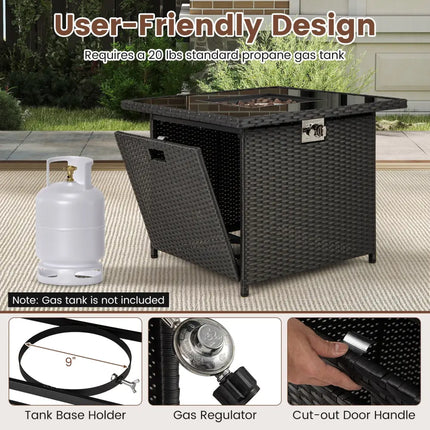32.5 Inch Propane Fire Pit Table 5000 BTU with Tempered Glass Tabletop-Black - Black - Fire Pit Tables