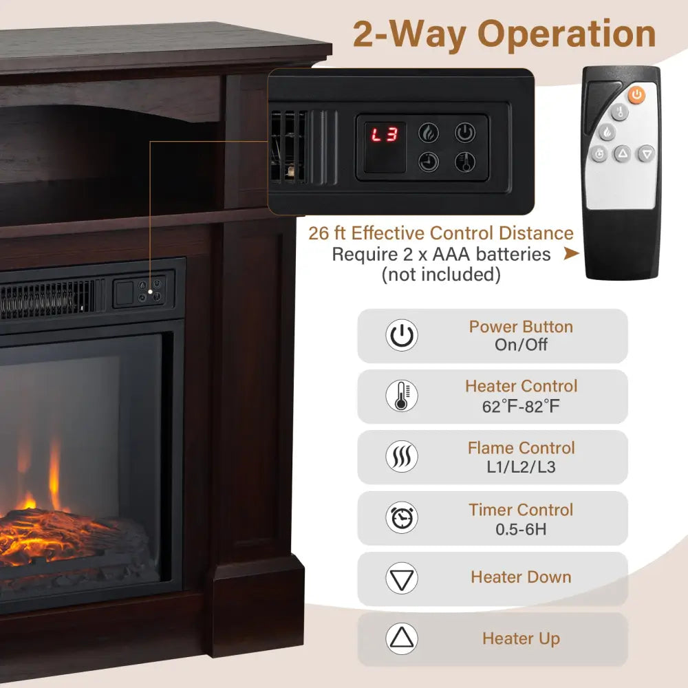 32 Inch 1400W Electric TV Stand Fireplace with Shelf-Natural - Natural - Fireplaces