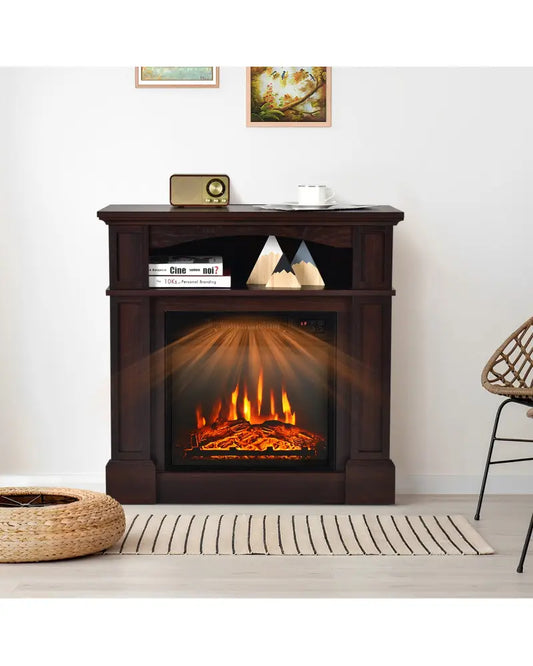 32 Inch 1400W Electric TV Stand Fireplace with Shelf-Natural - Natural - Fireplaces