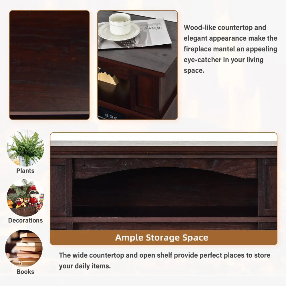32 Inch 1400W Electric TV Stand Fireplace with Shelf-Natural - Natural - Fireplaces