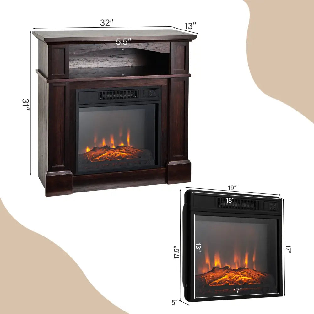 32 Inch 1400W Electric TV Stand Fireplace with Shelf-Natural - Natural - Fireplaces