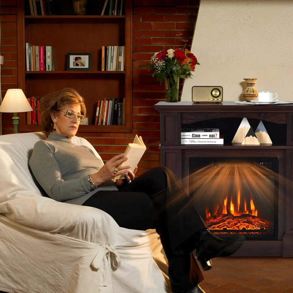 32 Inch 1400W Electric TV Stand Fireplace with Shelf-Natural - Natural - Fireplaces