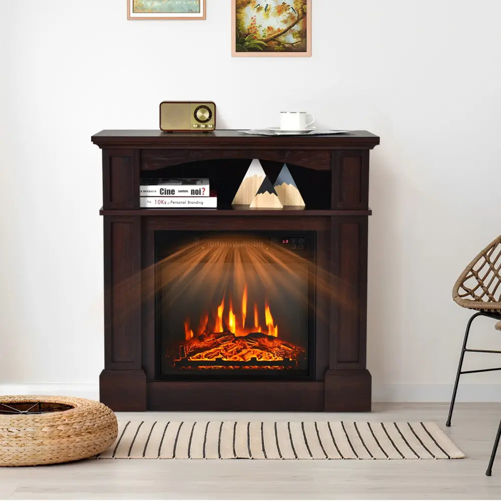 32 Inch 1400W Electric TV Stand Fireplace with Shelf-Natural - Natural - Fireplaces