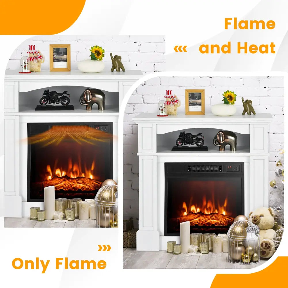 32 Inch 1400W Electric TV Stand Fireplace with Shelf-White - White - Fireplaces